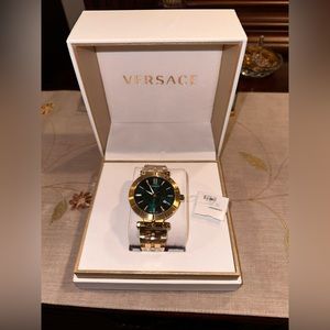 Gold and Green Versace Watch